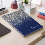 Silver Navy Blue Glitter Girly Monogram Name Notebook<br><div class="desc">Navy Blue and Silver Sparkle Glitter Script Monogram Name Spiral Notebook Planner. This makes the perfect sweet 16 birthday,  wedding,  bridal shower,  anniversary,  baby shower or bachelorette party gift for someone that loves glam luxury and chic styles.</div>