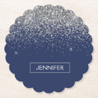 Silver Navy Blue Glitter Girly Monogram Name