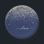 Silver Navy Blue Glitter Girly Monogram Name Paper Plate<br><div class="desc">Silver and Navy Blue Sparkle Glitter Monogram Name and Initial Party Plates. This makes the perfect sweet 16 birthday,  wedding,  bridal shower,  anniversary,  baby shower or bachelorette party gift for someone that loves glam luxury and chic styles.</div>