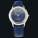 Silver Navy Blue Glitter Girly Monogram Name Watch<br><div class="desc">Silver and Navy Blue Sparkle Glitter Monogram Name Watch. This makes the perfect sweet 16 birthday,  wedding,  bridal shower,  anniversary,  baby shower or bachelorette party gift for someone that loves glam luxury and chic styles.</div>