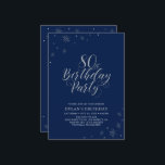 Silver & Navy Blue Modern Chic 80th Birthday Party Invitation<br><div class="desc">Let's celebrate your special day with this stylish silver party invitation. This design features chic silver typography "80th Birthday Party" with sparkle graphics. The background colour is set to navy blue, but feel free to change to match it to your party theme. More birthday invitations and party supplies are available...</div>