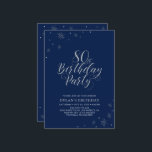 Silver & Navy Blue Modern Chic 80th Birthday Party Invitation<br><div class="desc">Let's celebrate your special day with this stylish silver party invitation. This design features chic silver typography "80th Birthday Party" with sparkle graphics. The background colour is set to navy blue, but feel free to change to match it to your party theme. More birthday invitations and party supplies are available...</div>