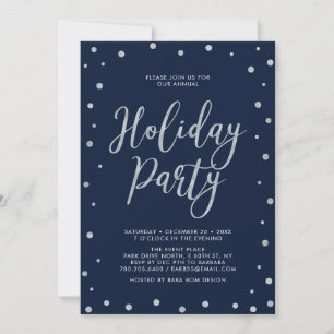 Silver & Navy Blue Modern Confetti Holiday Party Invitation