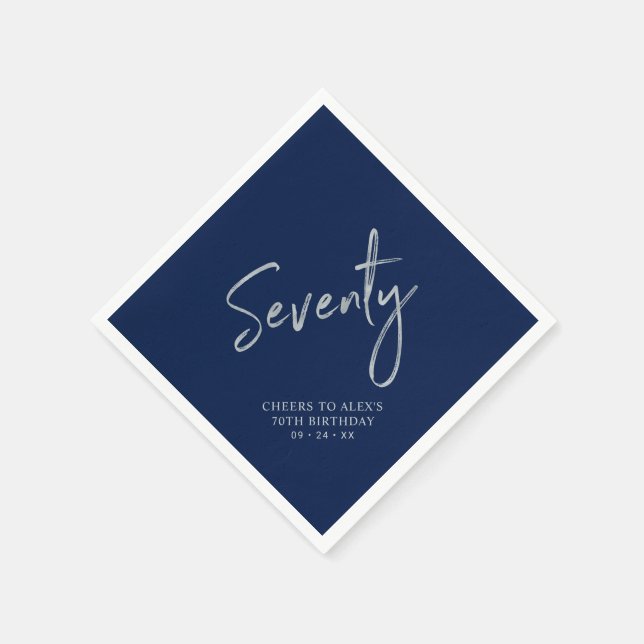 Silver & Navy Blue Seventy 70th Birthday Party Napkin (Corner)