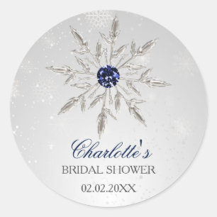 silver navy blue snowflakes bridal shower stickers