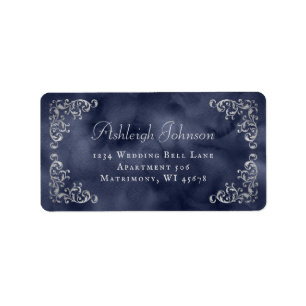 Silver Navy Blue Wedding RSVP Return Address Label