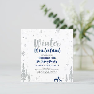 Silver &Navy Blue Winter Wonderland Boy Birthday Invitation