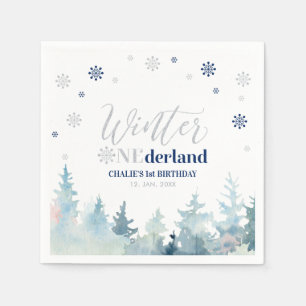 Silver & Navy  Boy Winter Onederland 1st Birthday Napkin
