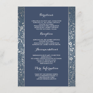 Silver Navy Floral Wedding Details -Information Enclosure Card
