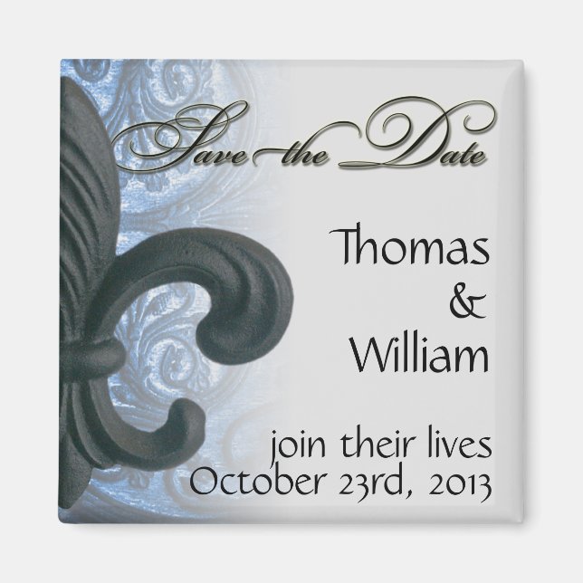 silver/navy "iron fleur de lis" SAVE THE DATE - Fr Magnet (Front)