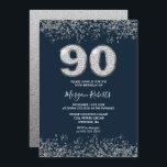 Silver & Navy Mens Womans 90th Birthday Party Invitation<br><div class="desc">Navy Blue & Silver Mens Womans 90th Birthday Party Invitation

Beautiful Faux Silver Glitter Confetti Invitation.

Matching collection in Niche and Nest store.

Design Courtesy of Studio Denmark</div>