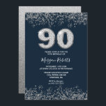 Silver & Navy Mens Womans 90th Birthday Party Invitation<br><div class="desc">Navy Blue & Silver Mens Womans 90th Birthday Party Invitation

Beautiful Faux Silver Glitter Confetti Invitation.

Matching collection in Niche and Nest store.

Design Courtesy of Studio Denmark</div>