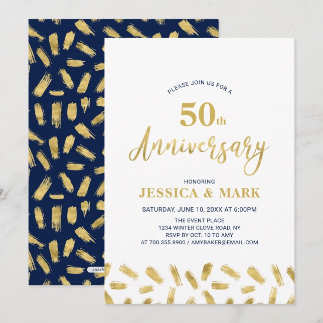 Silver & Navy | Modern 50th Wedding Anniversary Invitation (Front/Back)