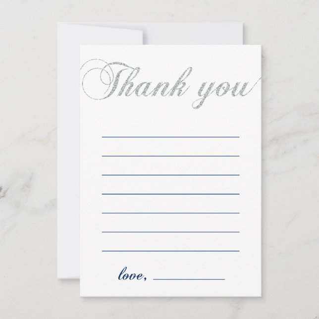 Silver & Navy | Modern Boy Party Thank You Note (Front)