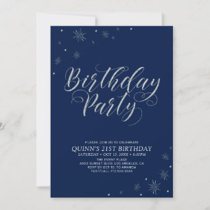 Silver & Navy Modern Photo Adult Birthday Party Invitation