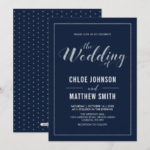 Silver & Navy   Simple Modern Typography Wedding Invitation