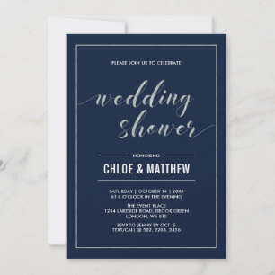 Silver & Navy   Simple Modern Wedding Shower Invitation