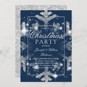Silver Navy Snowflake Xmas Holiday Party   Invitation