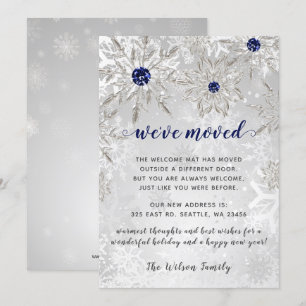 Silver Navy Snowflakes We've Moved Holiday Cards