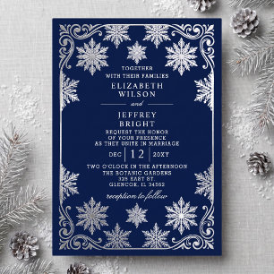 Silver Navy Snowflakes Winter Wedding
