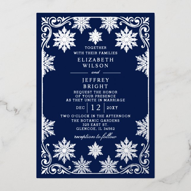 Silver Navy Snowflakes Winter Wedding (Front)
