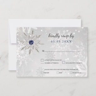 silver navy snowflakes winter wedding rsvp