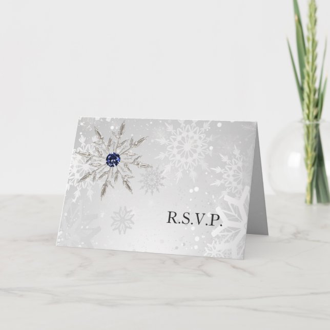 silver navy snowflakes winter wedding rsvp invitation (Front)