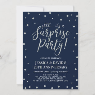 Silver & Navy, Surprise 25th Wedding Anniversary Invitation