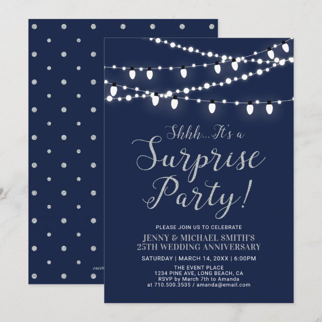 Silver & Navy | Surprise 25th Wedding Anniversary Invitation (Front/Back)