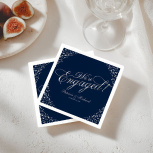 Silver Navy We're Engaged Engagement Party Napkin