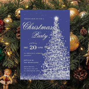 Silver Navy Winter Christmas Tree Holiday Party Invitation