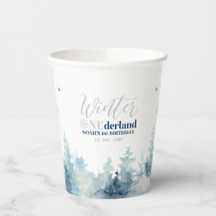 Silver & Navy Winter Onderland 1st Birthday Party Paper Cups