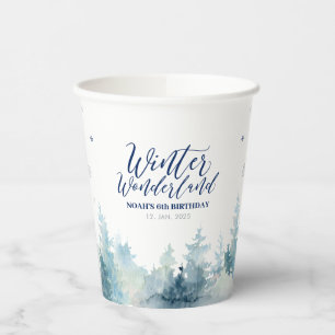 Silver & Navy Winter Wonderland Kids Birthday Paper Cups
