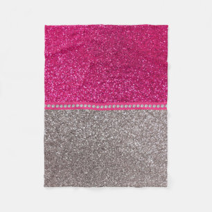 Silver neon hot pink glitter fleece blanket