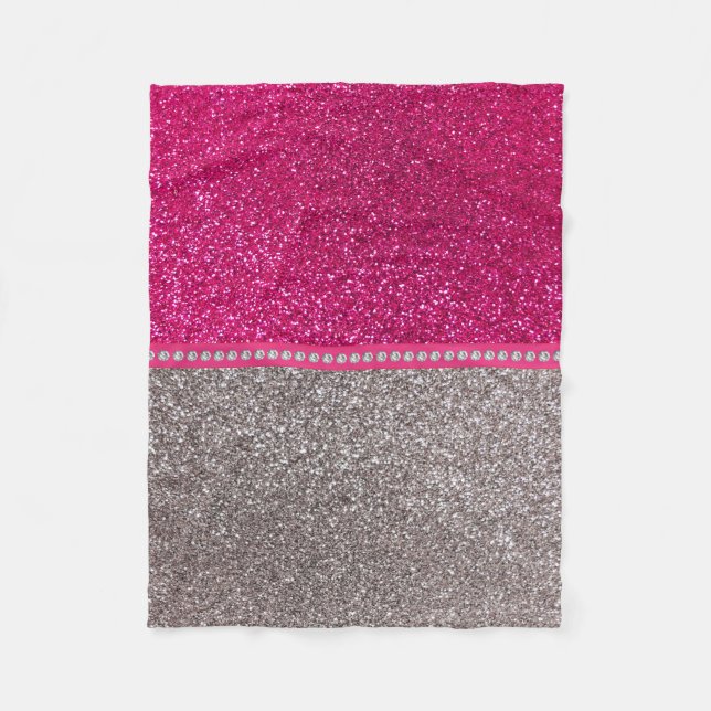 Silver neon hot pink glitter fleece blanket (Front)