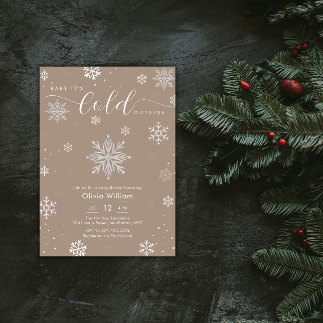 Silver Neutral Magic Winter Snowflake Baby Shower  Invitation (Silver Neutral Magic Winter Snowflake Baby Shower Invitation)