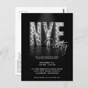 Silver New Years Eve Disco Party Invitation Postcard