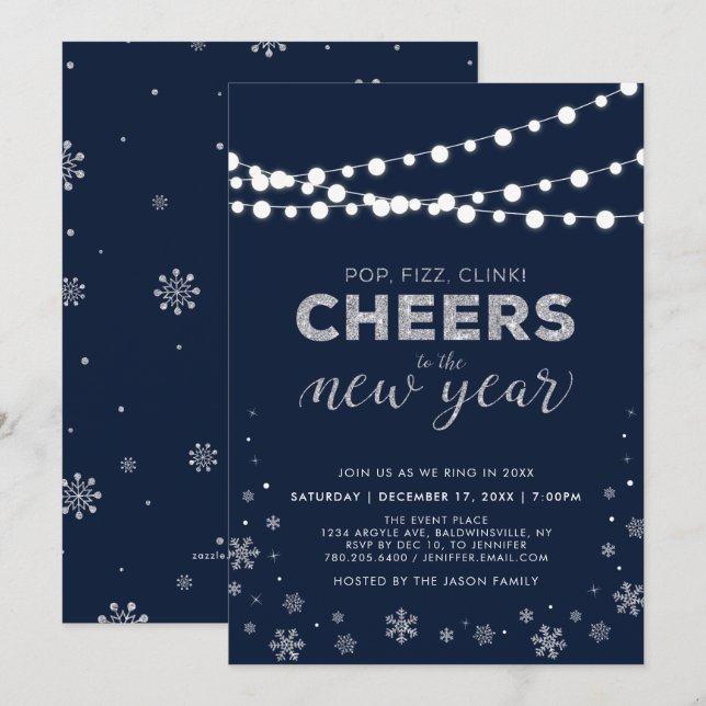 Silver New Years Eve Party, Company Holiday Party Invitation (Front/Back)