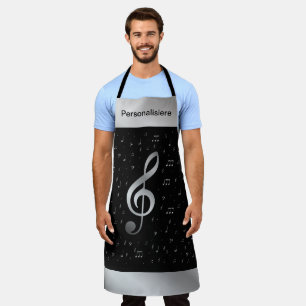 silver notes in black apron