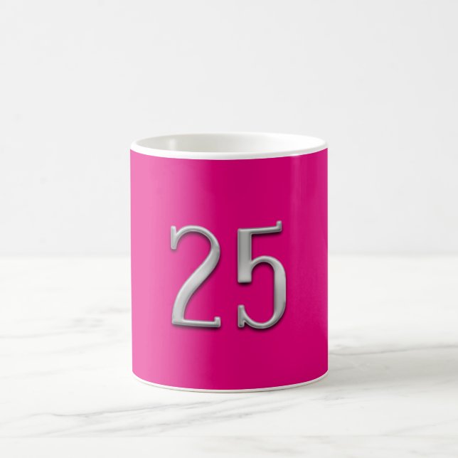 Silver Numeral 25 Hot Pink 25th Anniversary Mug (Center)