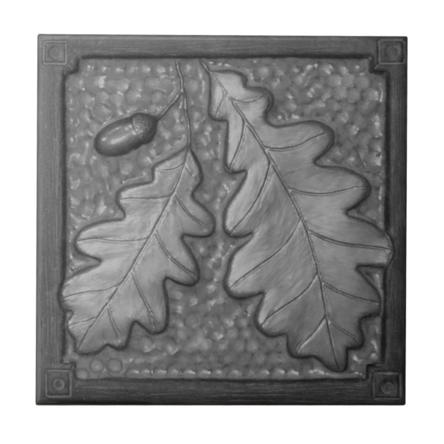  Silver Oak leaf Ceramic Decorative tile  (Front)