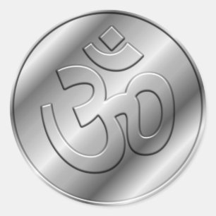 Silver Om Sign Classic Round Sticker