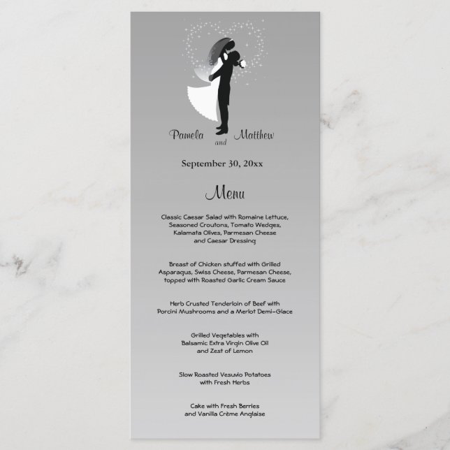 Silver Ombre Customisable Wedding Menu Card (Front)
