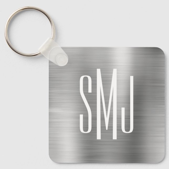 Silver Ombre Foil Three Letter Monogram Key Ring (Front)