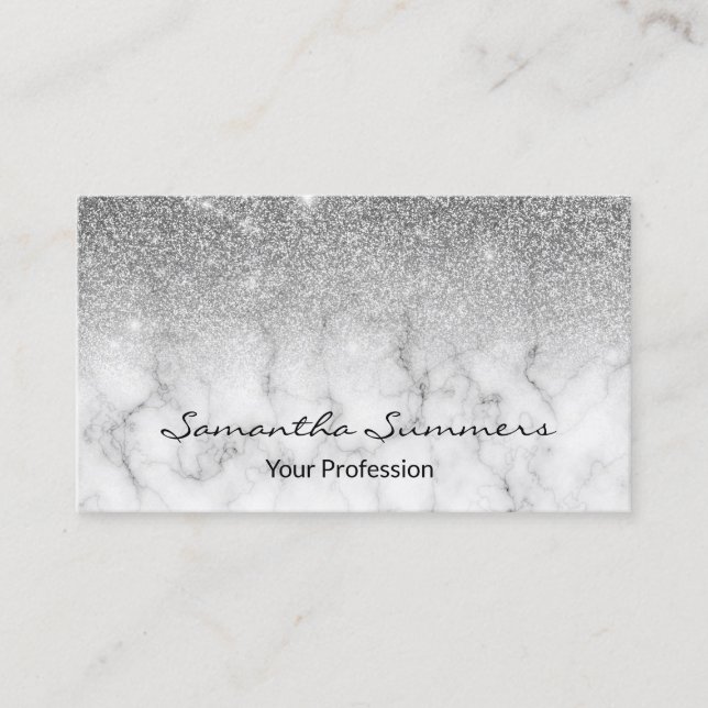 Silver Ombre Glitter Marble Customise Glitter Business Card (Front)