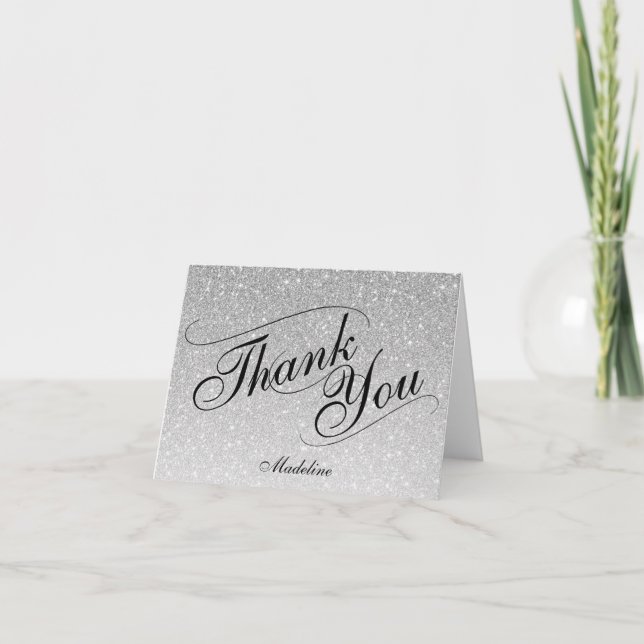 Silver Ombre Glitter Thank You Card (Front)