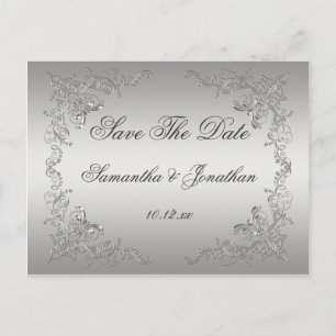 Silver Ombre Ornate Silver Swirls Save The Date Announcement Postcard