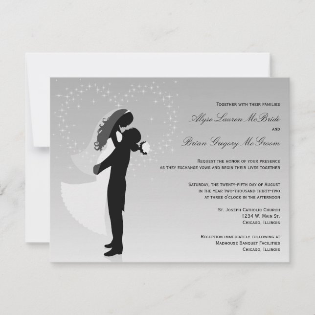 Silver Ombre Silhouette Formal Wedding Invite (Front)