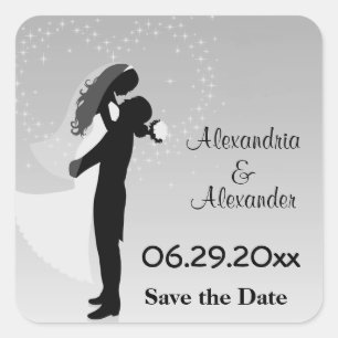 Silver Ombre Silhouette Save The Date Sticker
