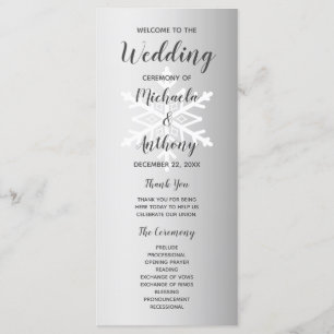 Silver Ombre Snowflake Winter Wedding Programme
